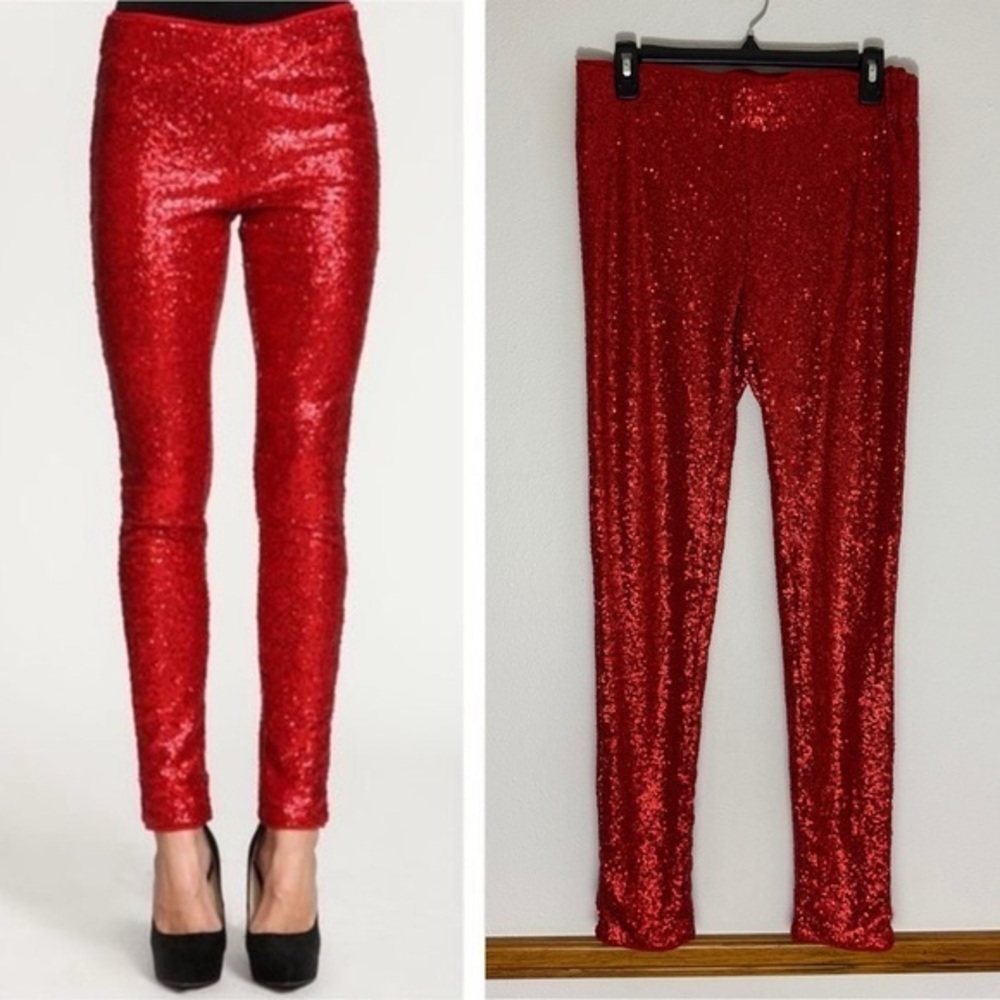 May & July NWT red sequinned skinny pants size Large